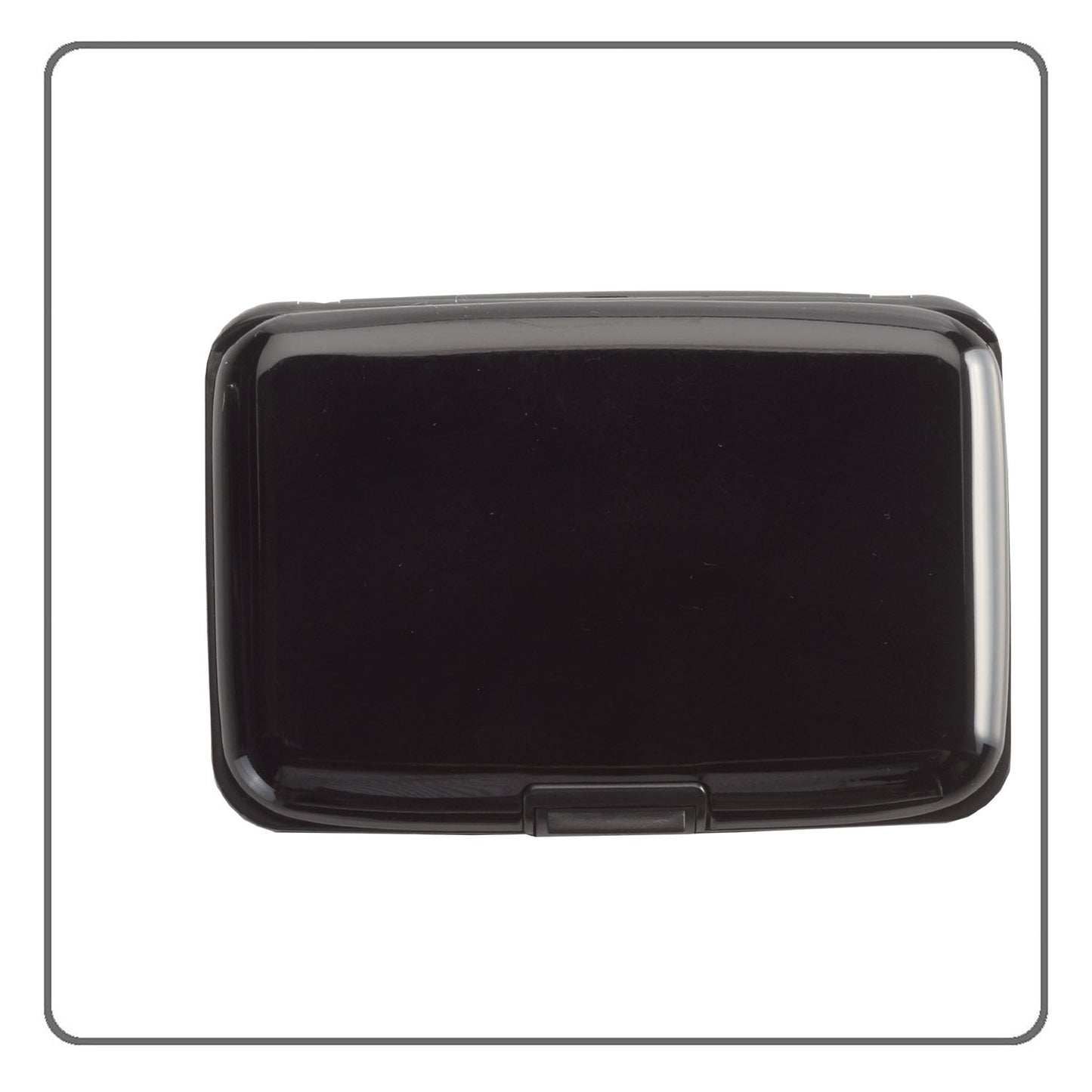 High Road RFID Blocking Aluminum Card Case, slim black wallet-style with rounded edges on white background.