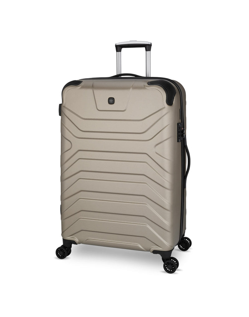 Swiss Gear Fortress 28" Hardside Expandable Spinner in sand colour, front angled view