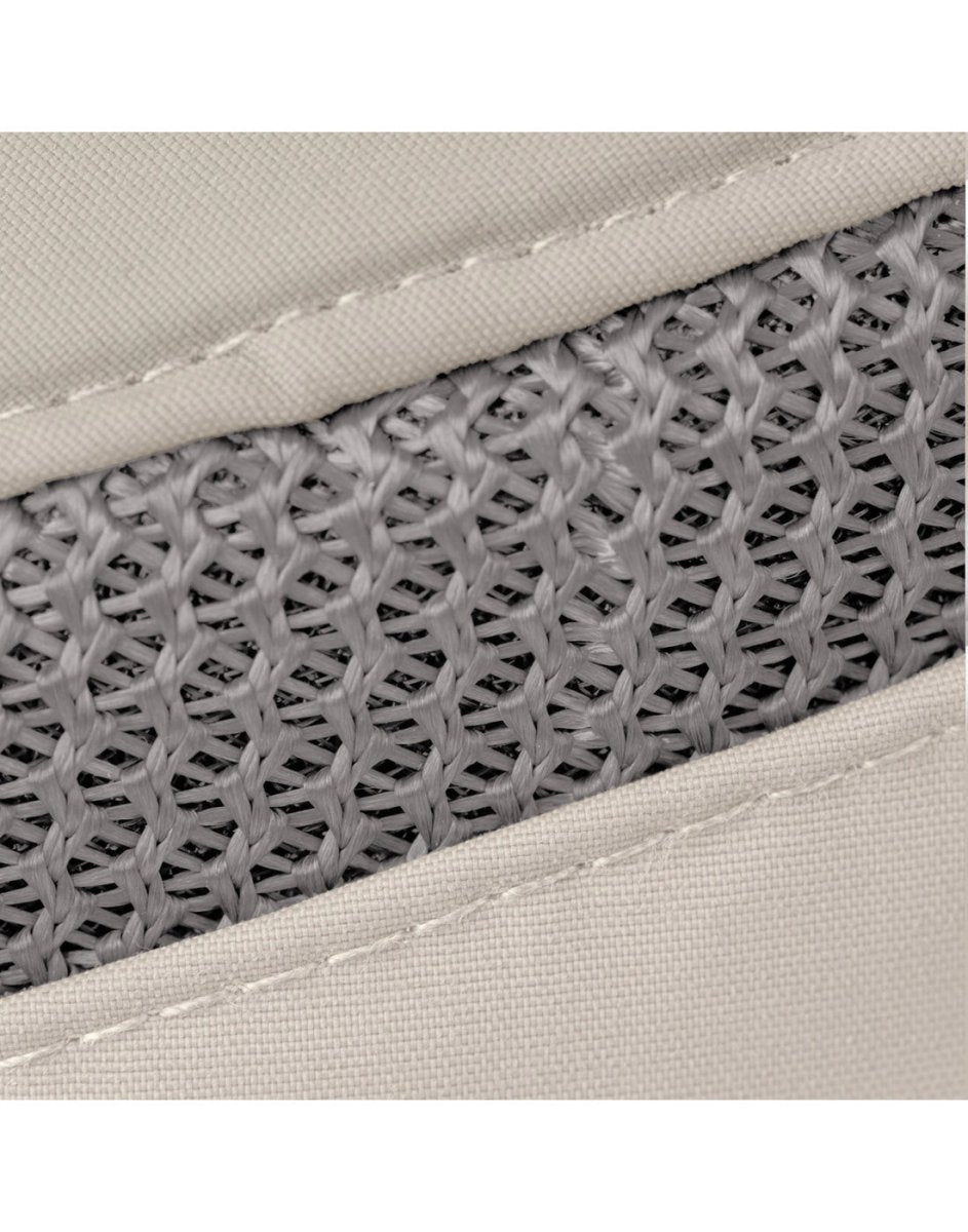 Close-up of Tilley LTM5 Airflo® Hat in light beige with gray mesh center for added ventilation.