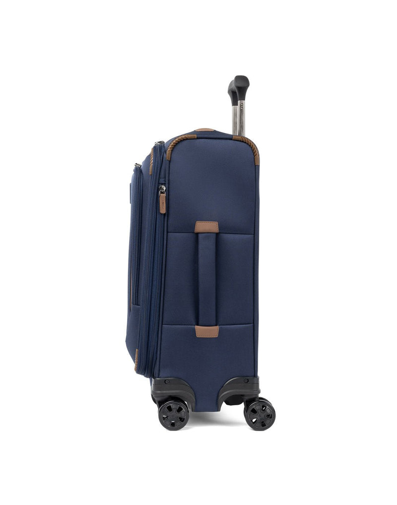 Travelpro Crew™ Classic Carry-on Expandable Spinner in Patriot Blue, left side view.