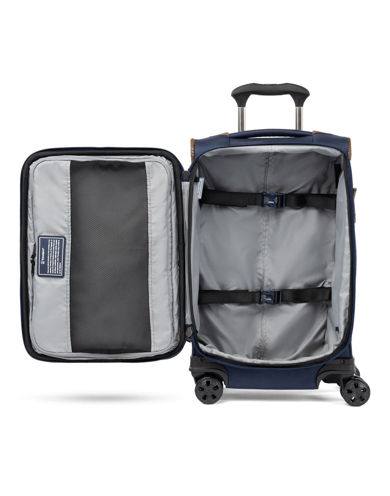 Travelpro Crew™ Classic Carry-on Expandable Spinner in Patriot Blue, interior view.