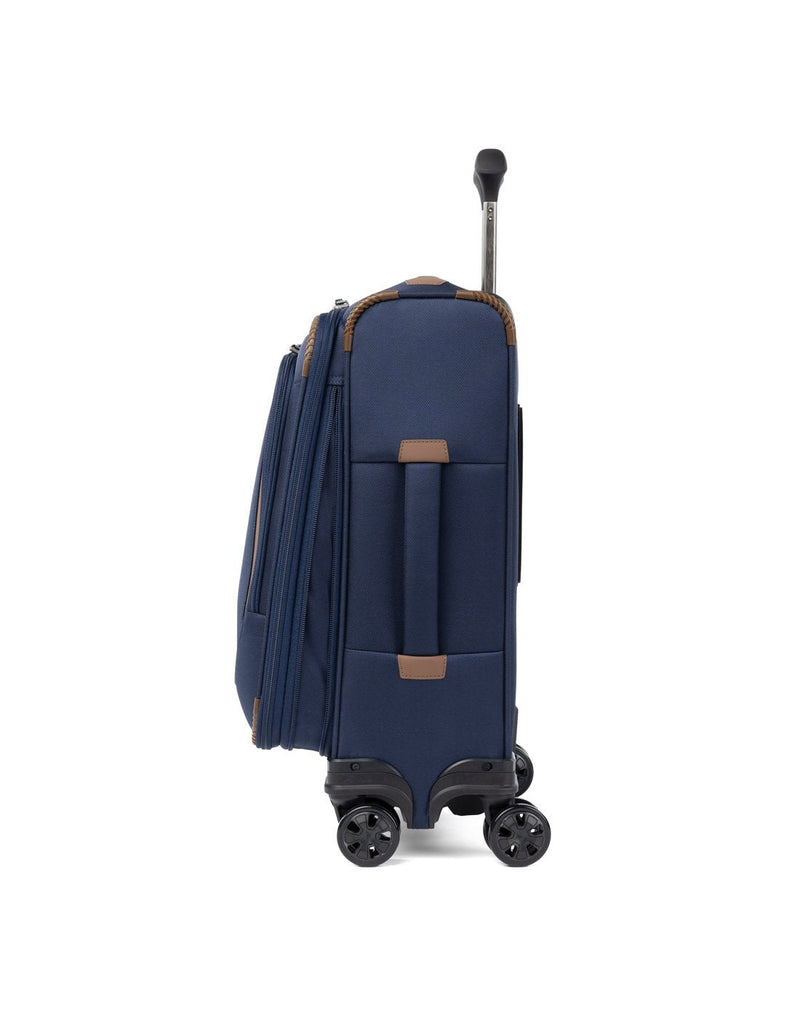 Travelpro Crew™ Classic Compact Carry-on Expandable Spinner in patriot blue, expanded, side view