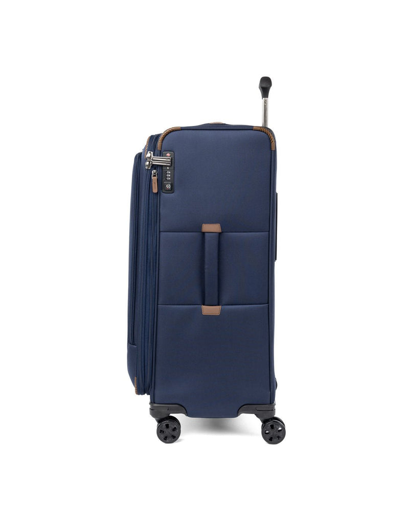 Travelpro Crew™ Classic Large Check-in Expandable Spinner in Patriot Blue, side view.