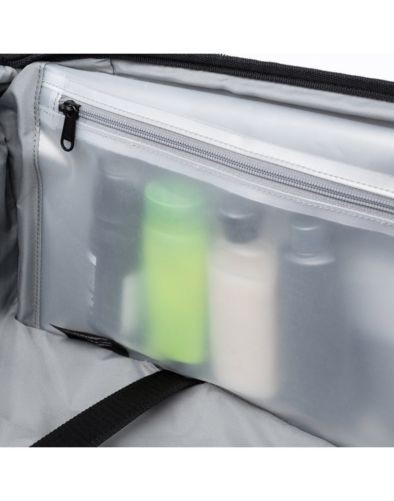 Travelpro Crew™ Classic Large Check-in Expandable Spinner.  Close-up of the water-resistant zippered pocket.