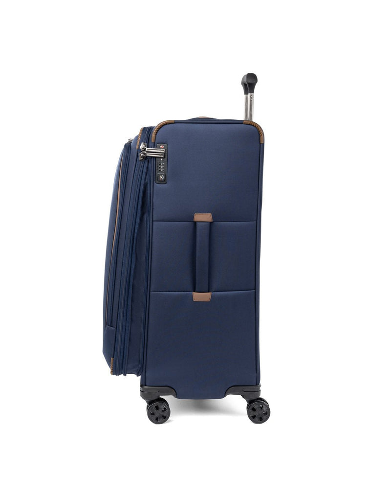 Travelpro Crew™ Classic Large Check-in Expandable Spinner in Patriot Blue, side view expanded.
