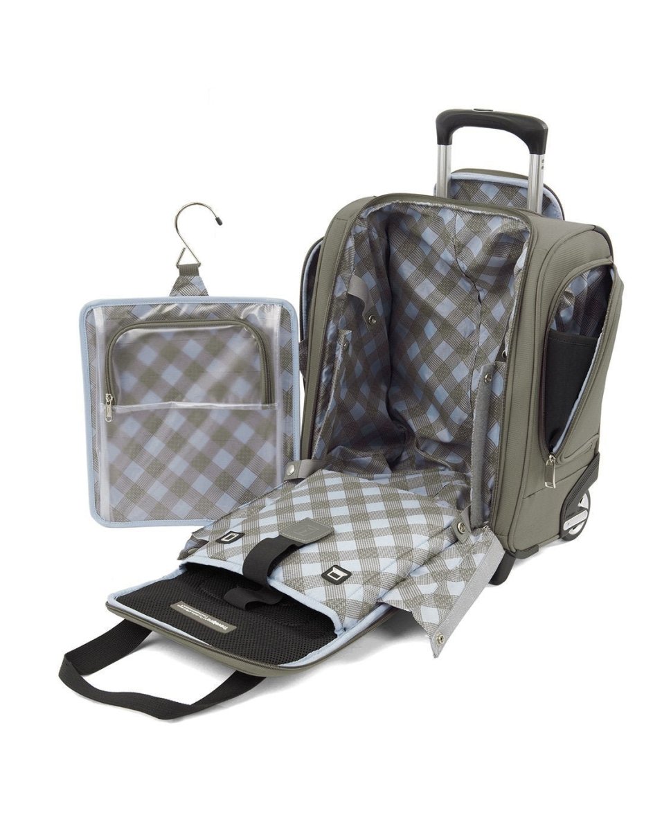 Travelpro maxlite 5 slate green colour rolling underseat bag interior