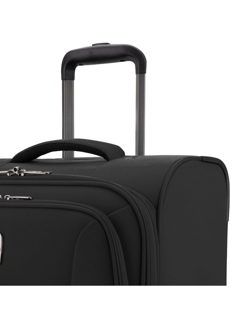 Close up Atlantic Bavaria 28" Expandable Spinner, black, top view with telescopic handle and top carry handle