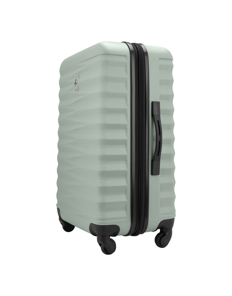 Atlantic Chaser Hardside 24" Expandable Spinner in seagrass light green colour, side angled view of black side handle