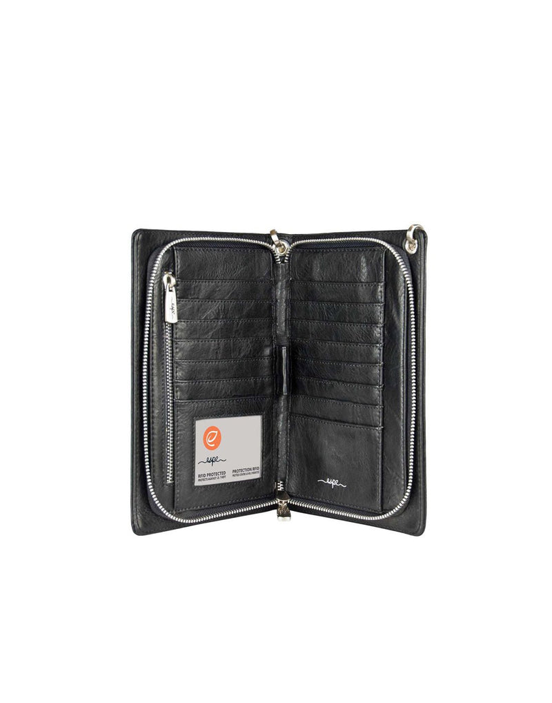 Espe Glee iSmart Pocket in black, unzipped to show interior card slots