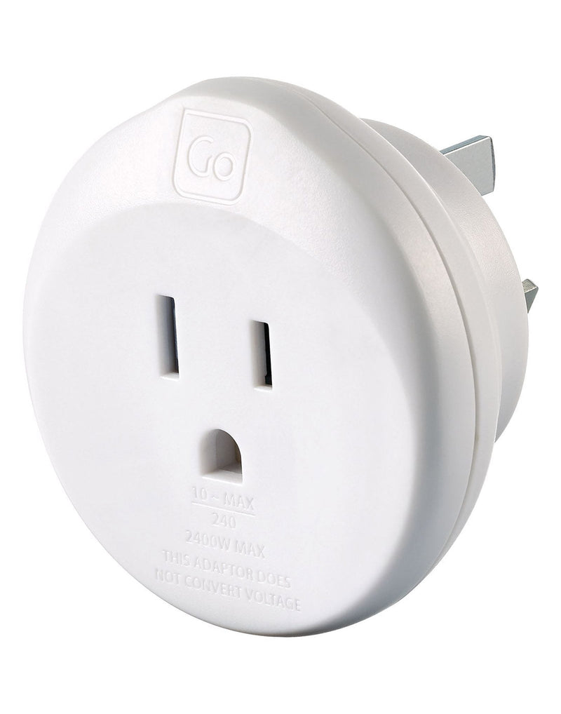 Go Travel USA-AUS/China Grounded Adapter, front angled view of input socket