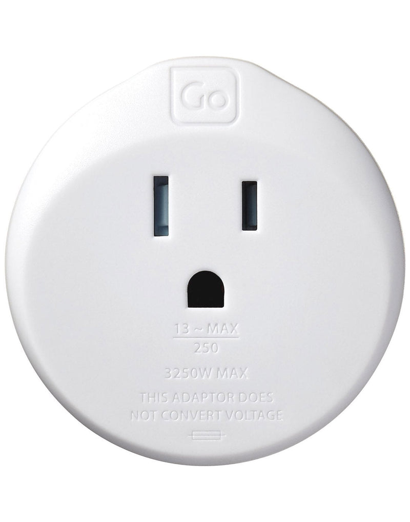 Go Travel USA-UK Adapter, front view showing input outlet