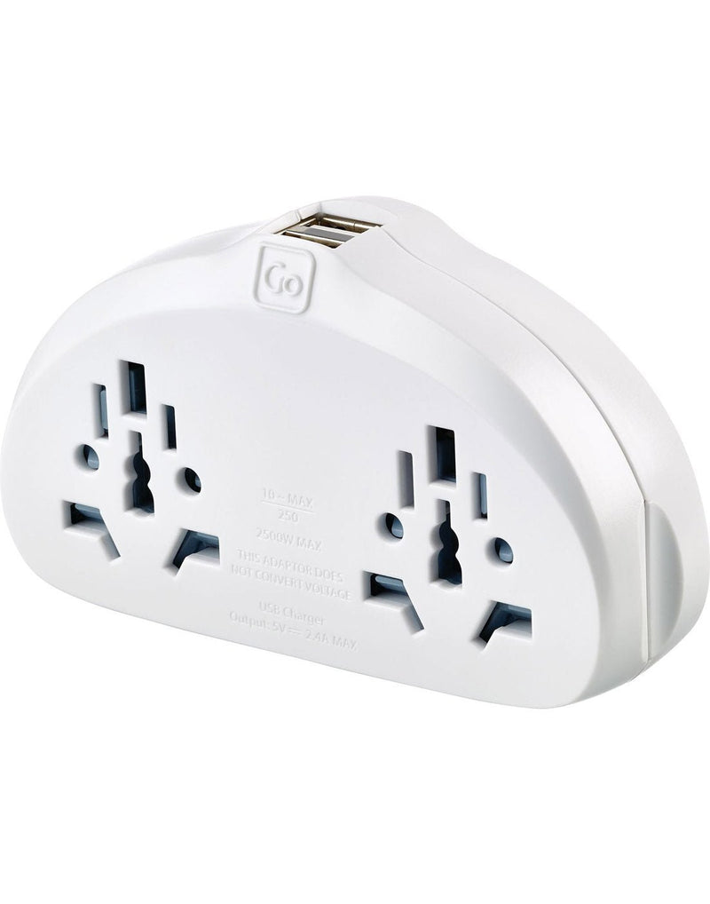 Go Travel World-EU Adapter Duo + USB, front angled view