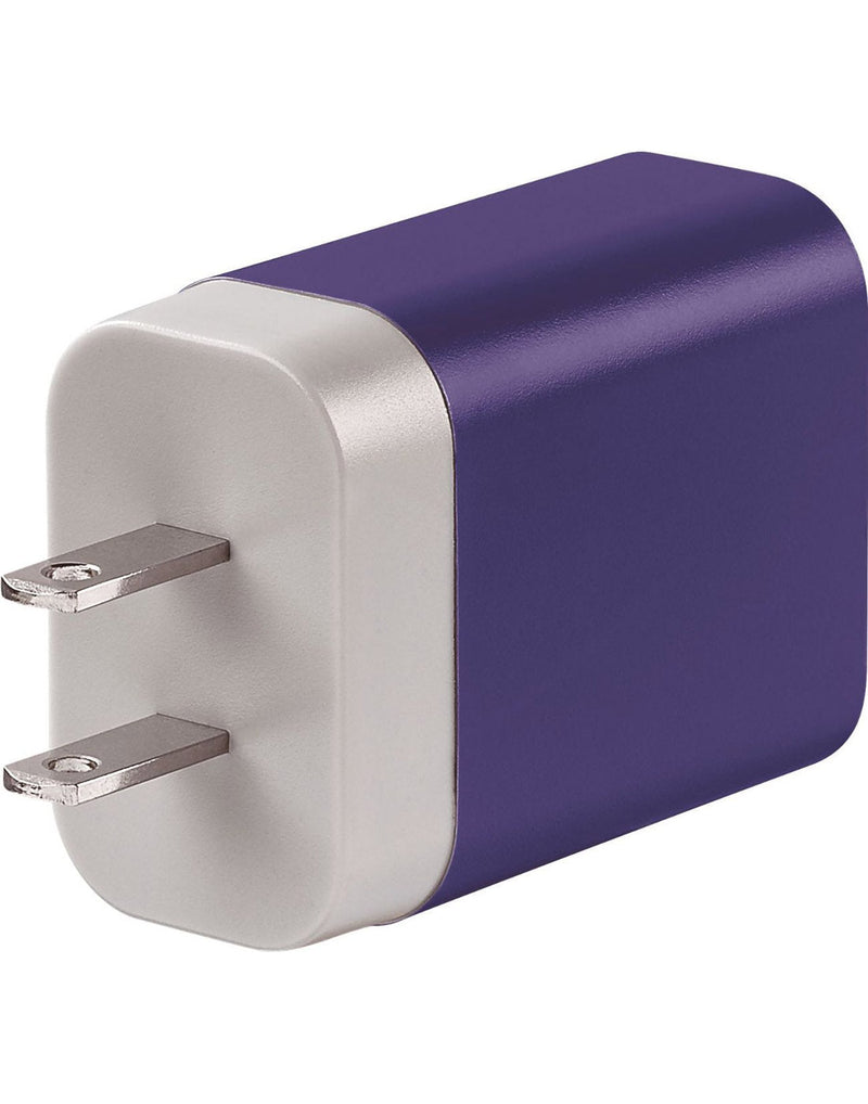 Back view of Japan adapter prongs plugged into USB charger