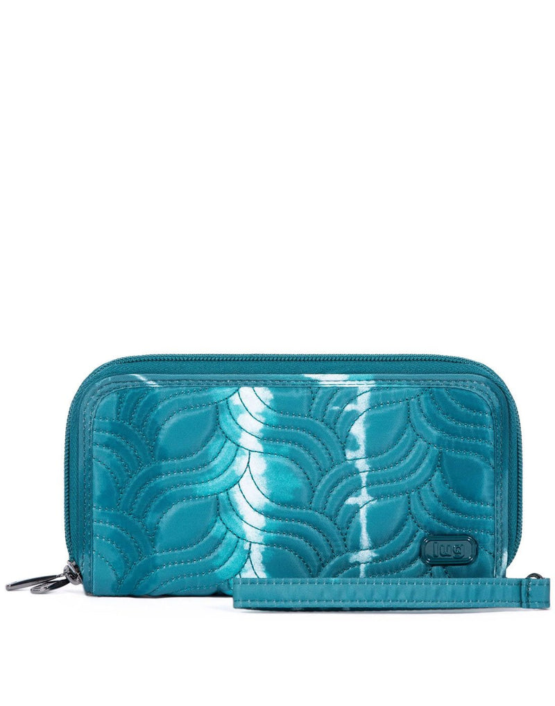 Lug Splits XL Wristlet RFID Wallet in a quilted teal gradient print, front view