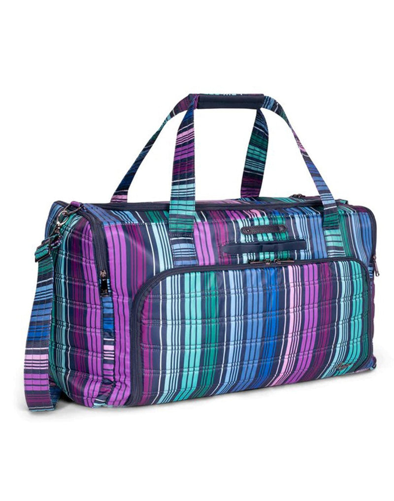 Lug Trolley Duffle Bag, love stripe multi print, front angled view