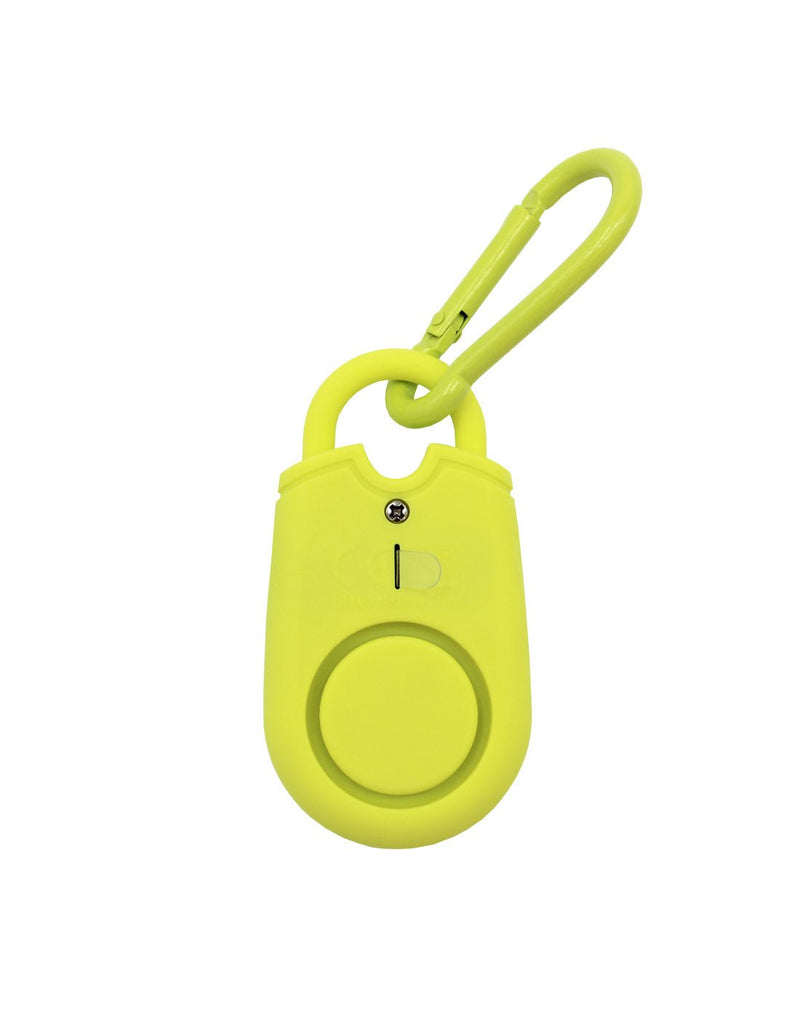 MyTagAlongs Personal Alarm in lime green colour, back view