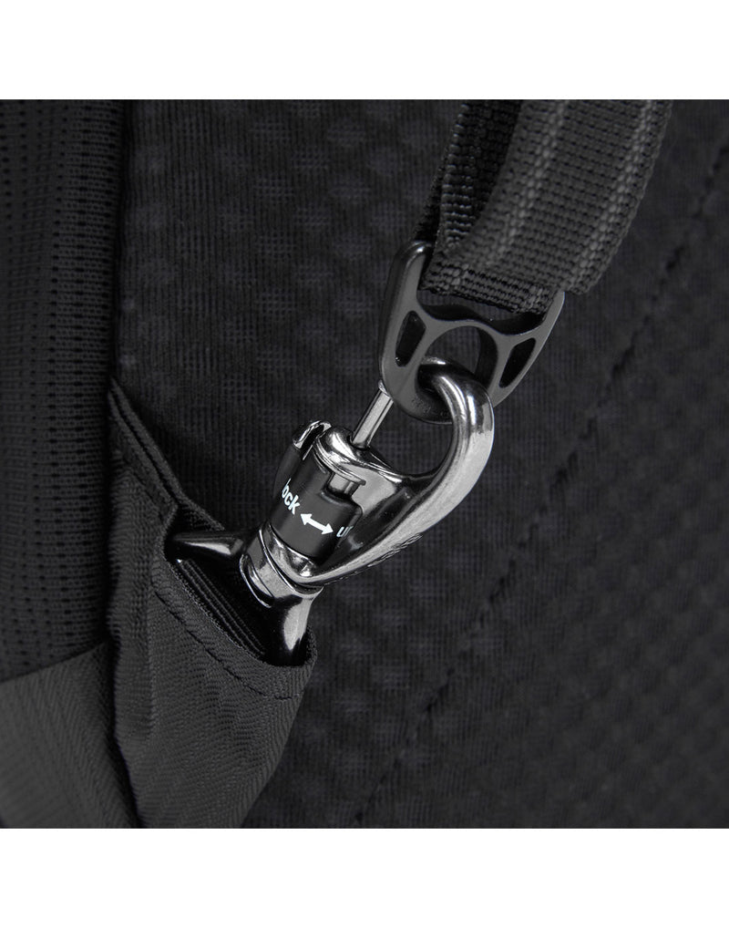 Close up of twist and lock strap clip