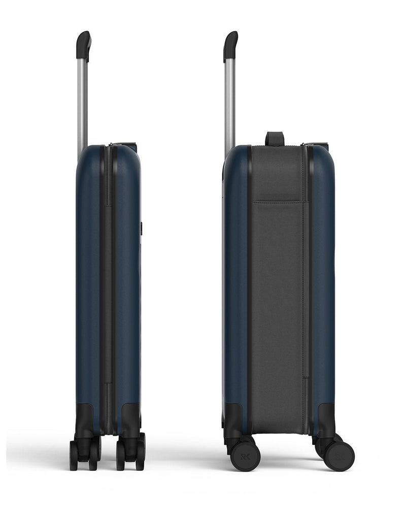 Rollink Flex 360° Carry-On in blue, compressed  and expanded side by side