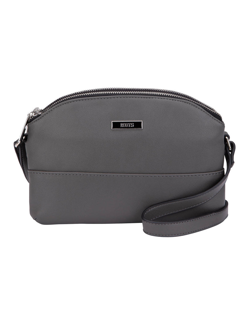 Roots 3-Compartment Rounded Crossbody, charcoal grey, front view