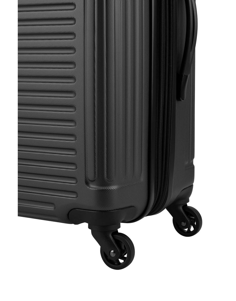 Swiss Gear Escapade 5 Hardside 28" Expandable Spinner, black,  Close up of spinner wheel