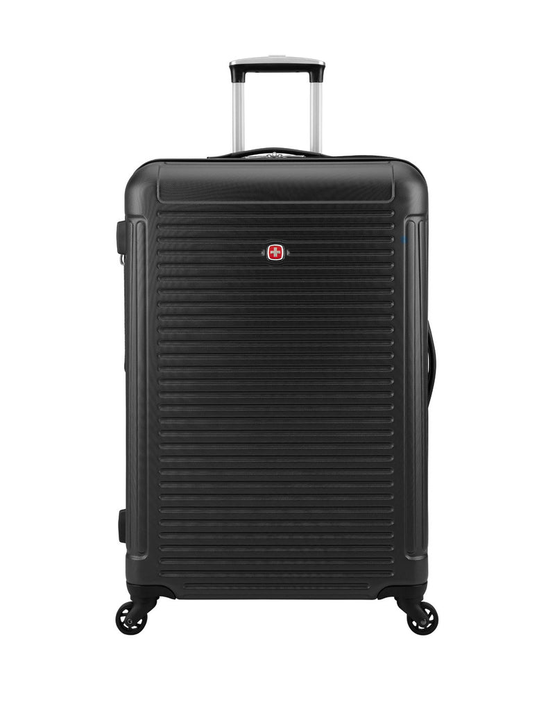 Swiss Gear Escapade 5 Hardside 28" Expandable Spinner, black, front view.