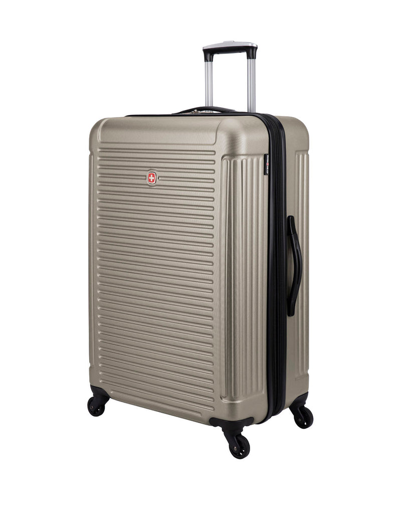 Swiss Gear Escapade 5 Hardside 28" Expandable Spinner, sand, front side view.