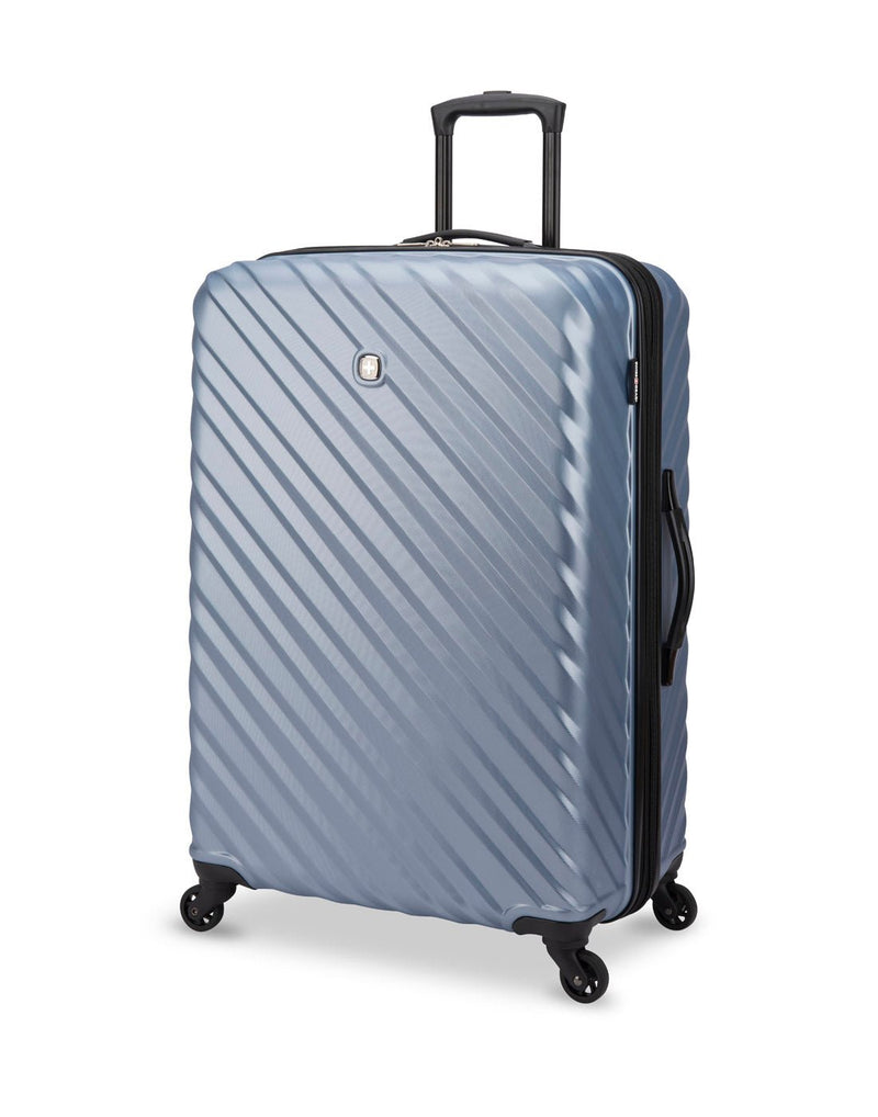 Swiss Gear Mod 28" Hardside Expandable Spinner, blue diagonal stripe pattern, front angled view
