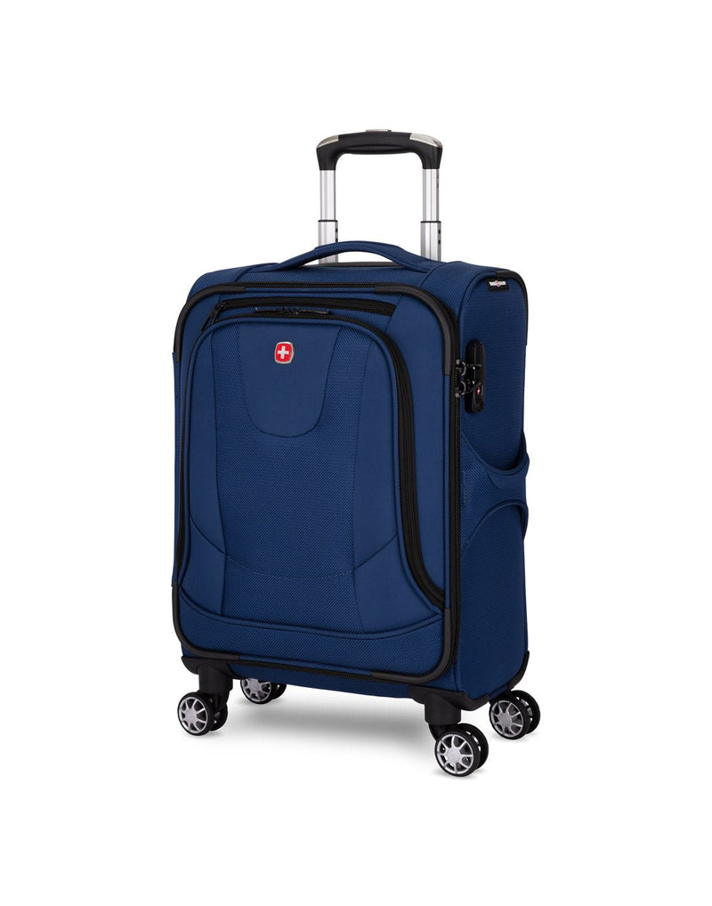 Swiss Gear Neolite III 19" Carry-on Spinner in blue with black trim, front angled view