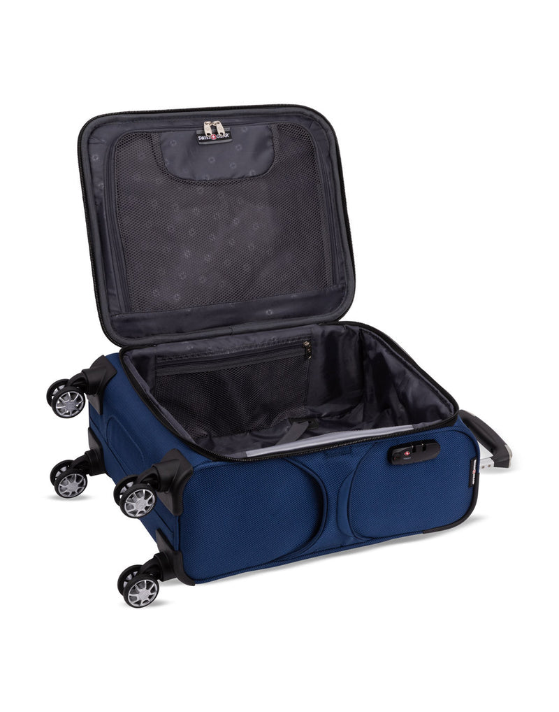 Swiss Gear Neolite III 19" Carry-on Spinner in blue with black trim, open view