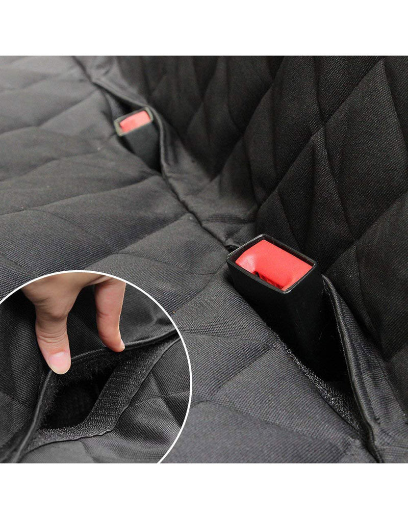 Close-up image showing how seat belt locks work with the seat cover's Velcro openings