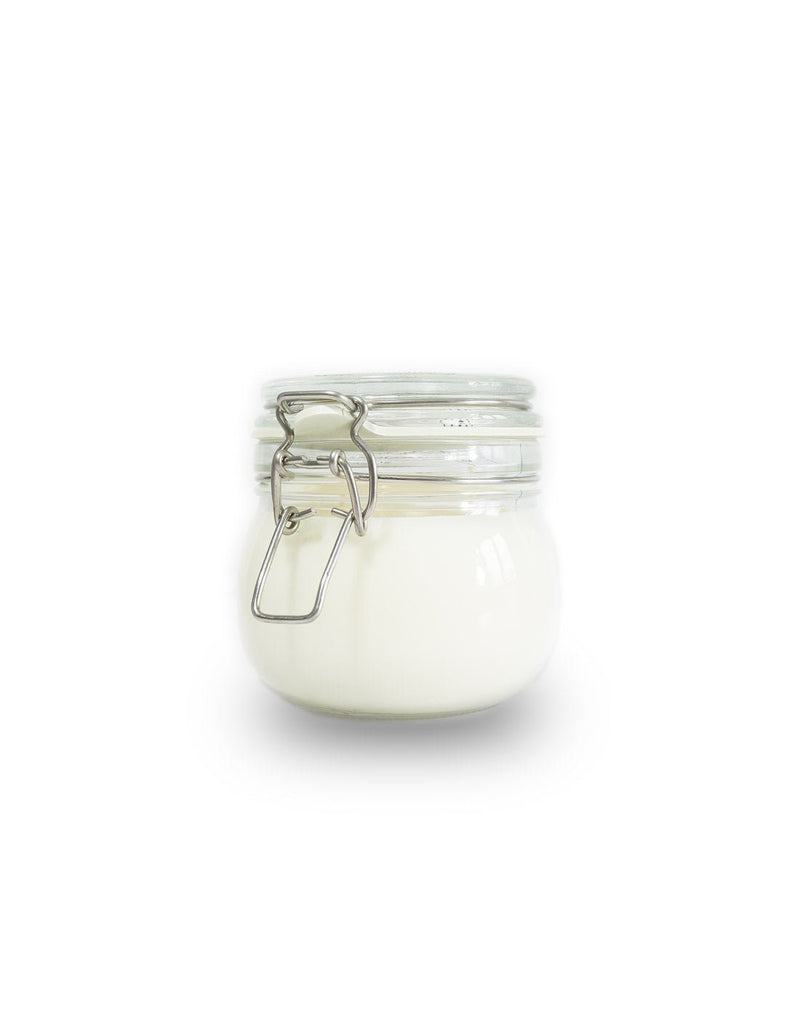 The Scented Market Summer Nights 2 Wick Soy Wax Candle in a glass hinge lid mason jar 
