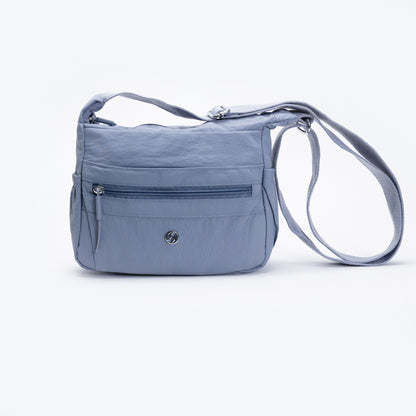 Miss Caprice Multi-zip Small Hobo Crossbody: light blue, multi pockets, adjustable strap—great for travel.