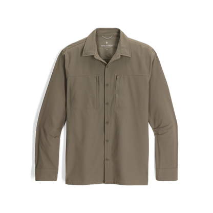Royal Robbins Men's Expedition III Long Sleeve: Everglade green colour recycled poly shirt, chest pockets, front view.
