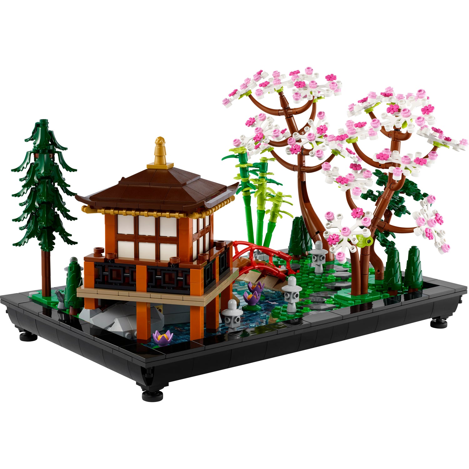 LEGO® Tranquil Garden: Japanese-inspired set with cherry blossoms and a bridge, by LEGO.