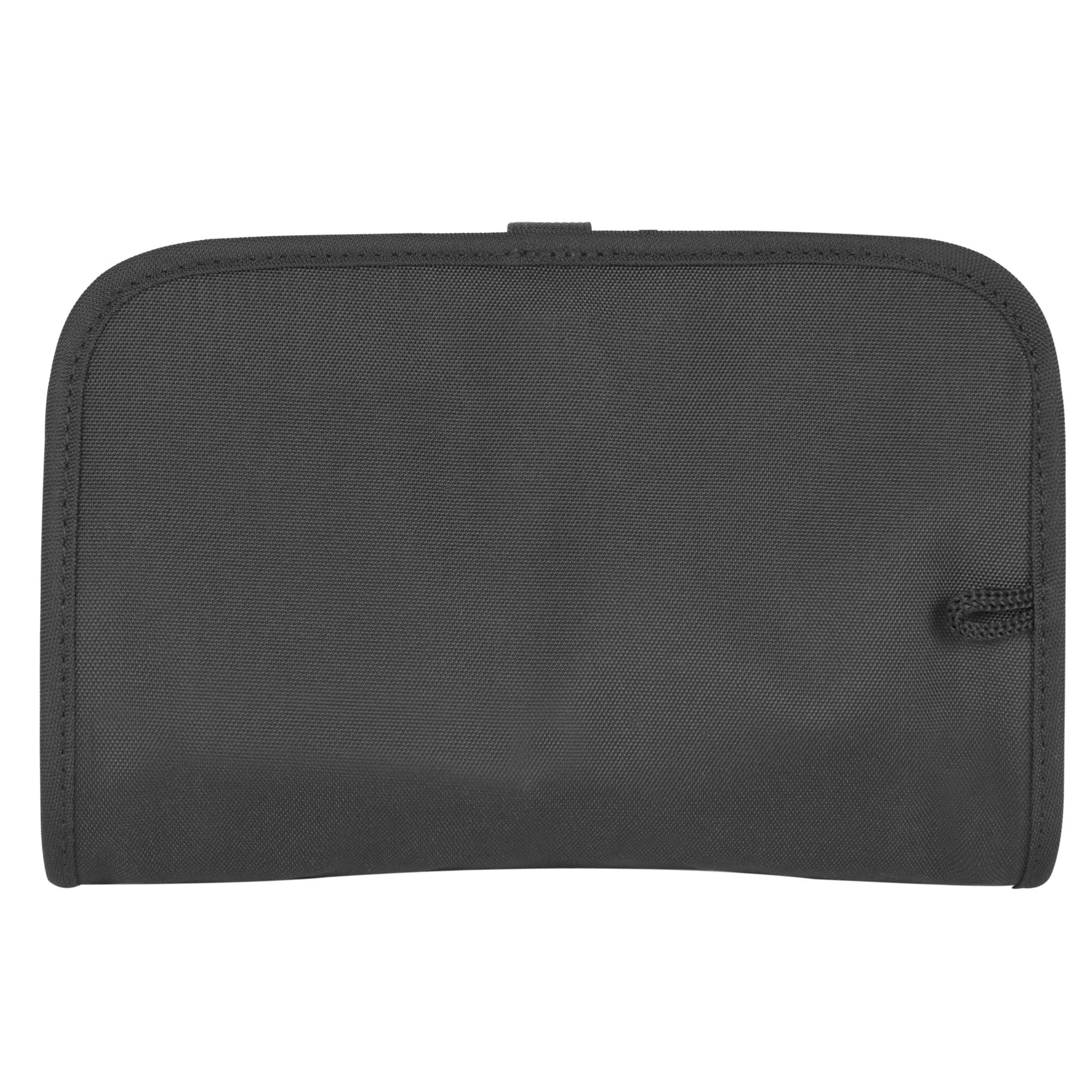 The Travelon Wet/Dry 1 Quart Bag with Bottles and Jars is a TSA compliant, zippered black pouch for toiletries.