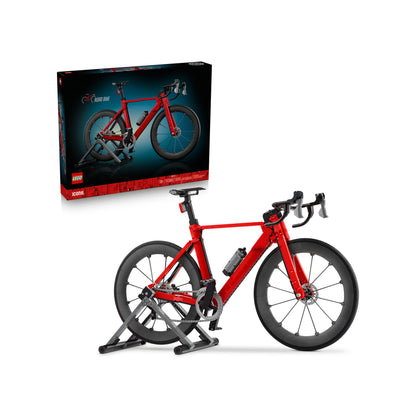 LEGO® Road Bike - ONLINE ONLY for adults on a stand, with LEGO packaging box in the background.
