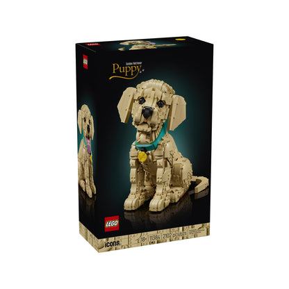 LEGO® Golden Retriever Puppy - ONLINE ONLY set for adults includes a posable figure with teal collar and gold tag.