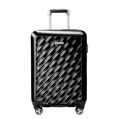 Ricardo Beverly Hills Melrose 20" Hardside Spinner Carry-on, black, shown with four wheels and telescoping handle.