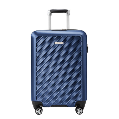Ricardo Beverly Hills Melrose 20" blue hardside spinner carry-on with four wheels and telescopic handle.