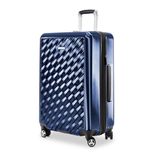 Product Image – Ricardo Beverly Hills Melrose 25" blue hardside spinner with textured front, telescopic handle & 4 wheels.