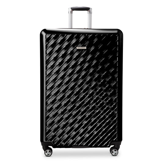 Product Image – Ricardo Beverly Hills Melrose 29" hardside spinner, black with textured diagonal pattern, shown upright.