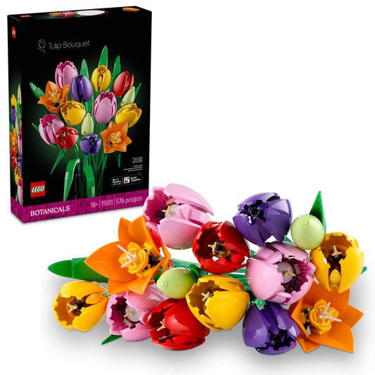 Product Image – LEGO® Tulip Bouquet - ONLINE ONLY by LEGO, boxed colorful flowers, ideal floral home decor.