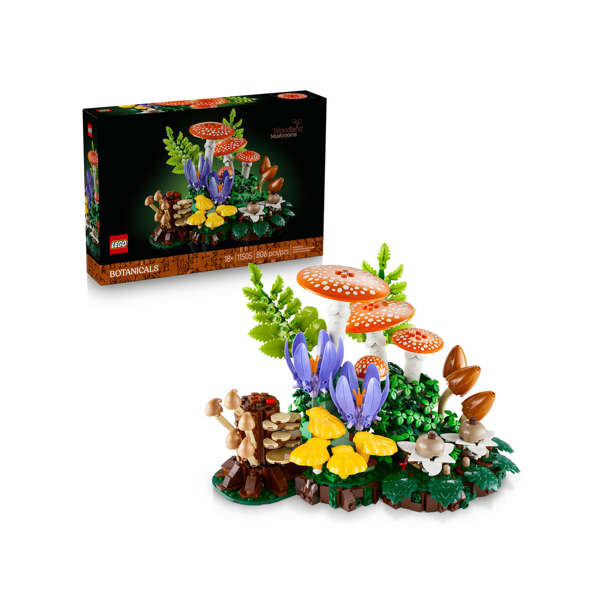 LEGO® Woodland Mushrooms set by LEGO, with woodland plants and box pictured. Available online only.