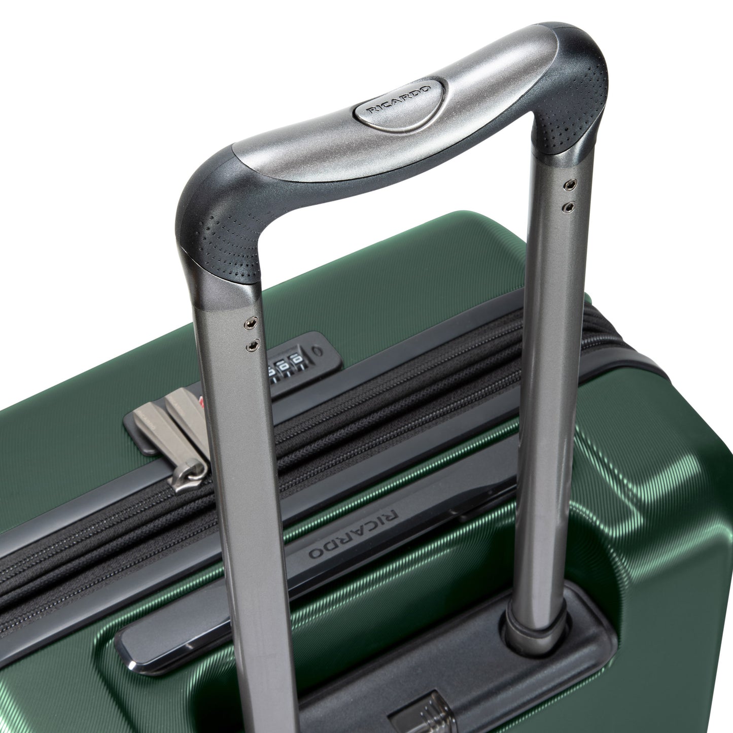 A Ricardo Beverly Hills Montecito 2.0 carry-on with telescopic handle and TSA lock, available online in green.