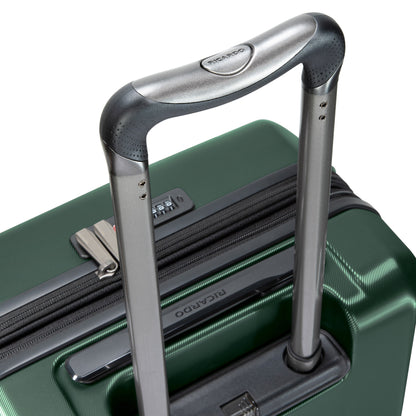 A Ricardo Beverly Hills Montecito 2.0 carry-on with telescopic handle and TSA lock, available online in green.