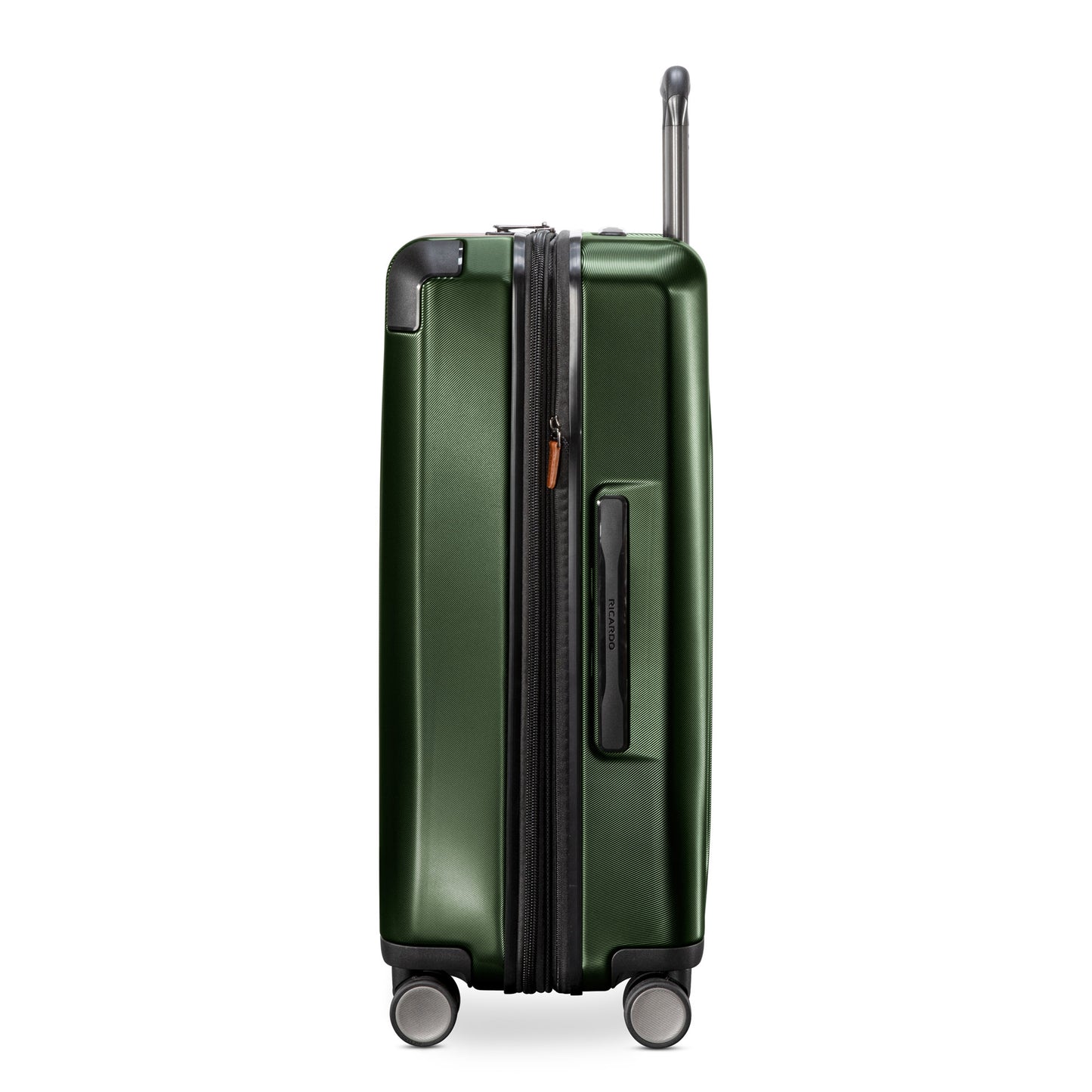 Ricardo Beverly Hills Montecito 2.0 25" green spinner with expandable storage and TSA lock, side view.