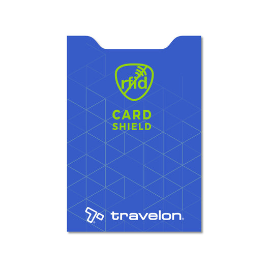 Product Image – Travelon Set of 10 RFID Blocking Card Sleeves shields cards with style and the Travelon logo on white.