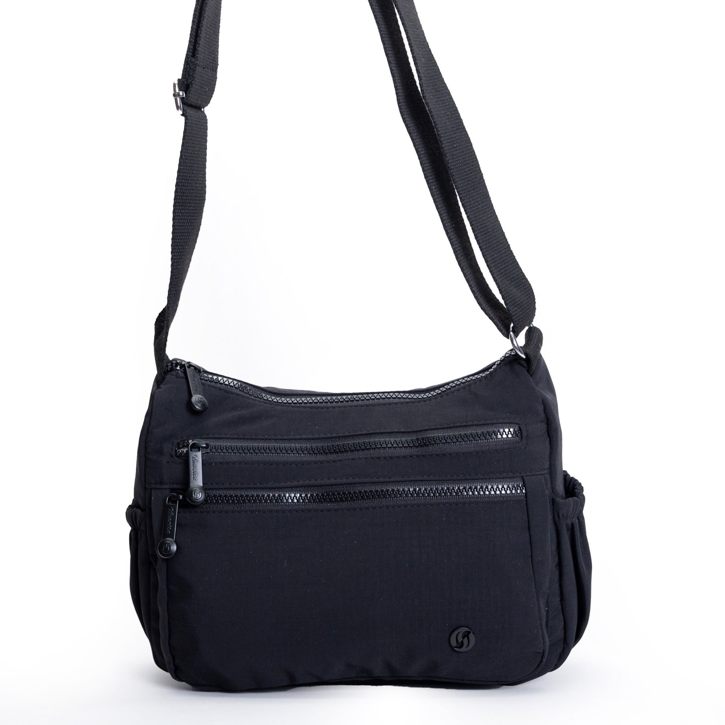 Miss Caprice Multi-zip Crossbody: stylish bag with adjustable strap, zip pockets & side compartments.