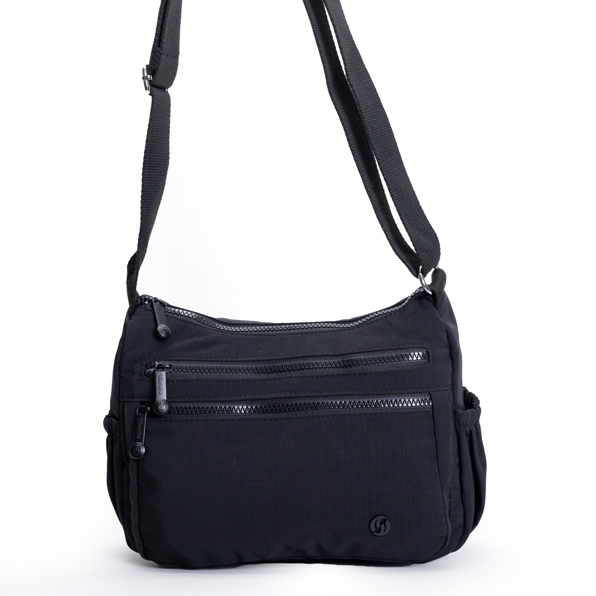 Miss Caprice Multi-zip Crossbody: stylish bag with adjustable strap, zip pockets & side compartments.