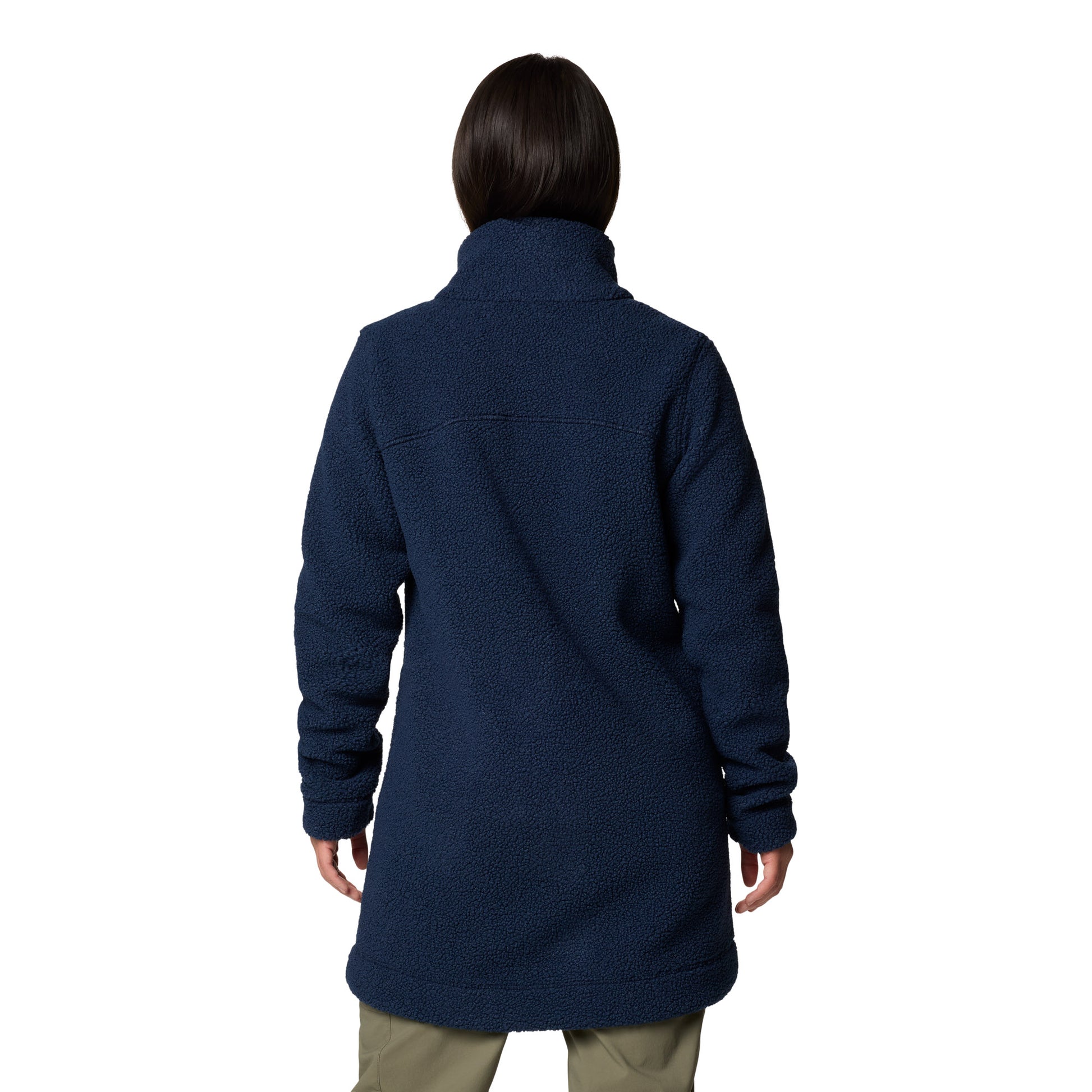 Woman wearing Columbia Women's Panorama™ Long Jacket in collegiate navy blue, back view